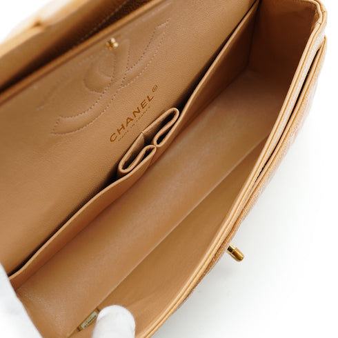 VINTAGE CHANEL CLASSIC FLAP MEDIUM CHAIN SHOULDER BAG BEIGE CAVIAR SKIN GOLD HARDWARE 90343003