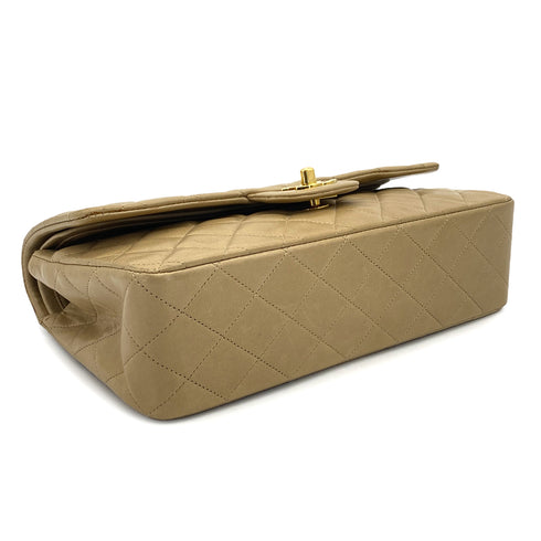 VINTAGE CHANEL CLASSIC FLAP MEDIUM CHAIN SHOULDER BAG BEIGE LAMB SKIN GOLD HARDWARE 90323979