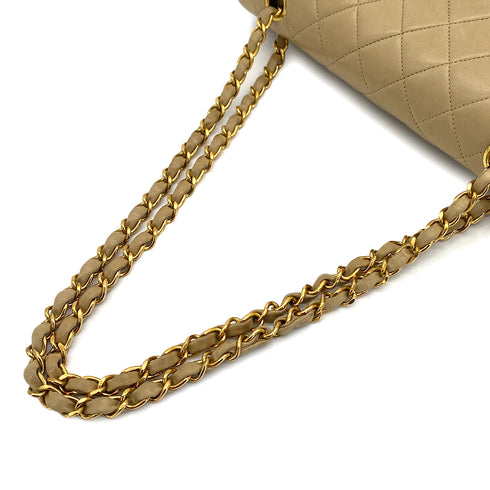 VINTAGE CHANEL CLASSIC FLAP MEDIUM CHAIN SHOULDER BAG BEIGE LAMB SKIN GOLD HARDWARE 90323979
