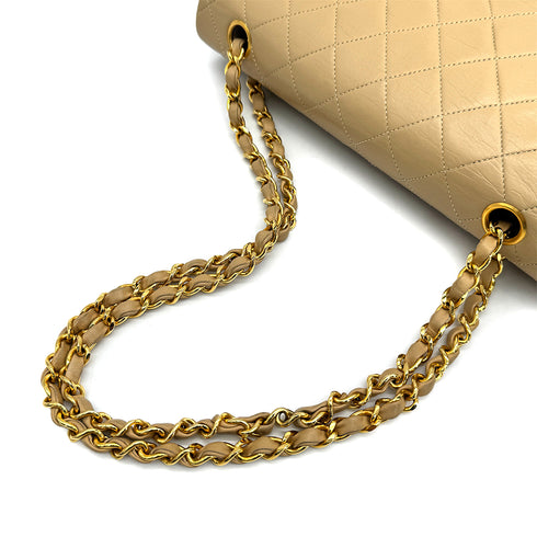 VINTAGE CHANEL CLASSIC FLAP MEDIUM CHAIN SHOULDER BAG BEIGE LAMB SKIN GOLD HARDWARE 90321010