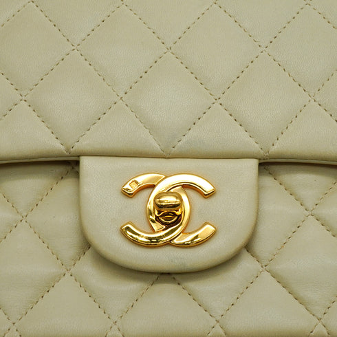 VINTAGE CHANEL CLASSIC FLAP MEDIUM CHAIN SHOULDER BAG BEIGE LAMB SKIN GOLD HARDWARE 90341865