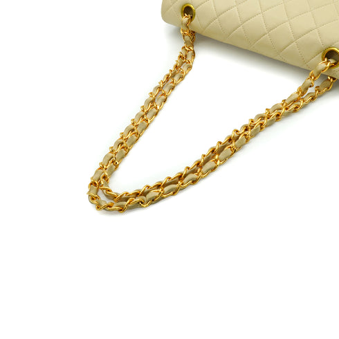 VINTAGE CHANEL CLASSIC FLAP MEDIUM CHAIN SHOULDER BAG BEIGE LAMB SKIN GOLD HARDWARE 90341865
