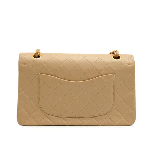 VINTAGE CHANEL CLASSIC FLAP MEDIUM CHAIN SHOULDER BAG BEIGE LAMB SKIN GOLD HARDWARE 90345501