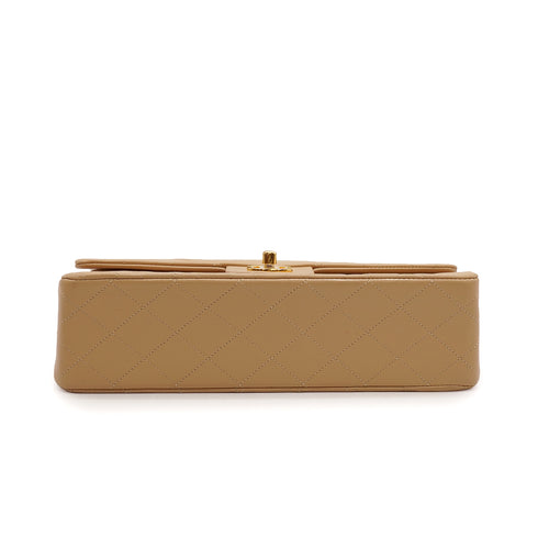 VINTAGE CHANEL CLASSIC FLAP MEDIUM CHAIN SHOULDER BAG BEIGE LAMB SKIN GOLD HARDWARE 90345501