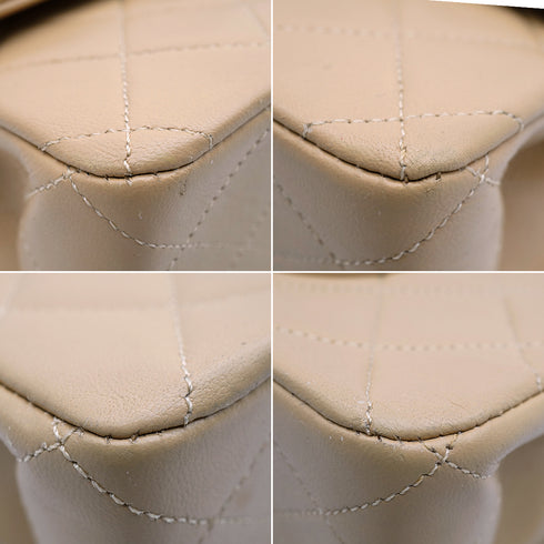 VINTAGE CHANEL CLASSIC FLAP MEDIUM CHAIN SHOULDER BAG BEIGE LAMB SKIN GOLD HARDWARE 90345501