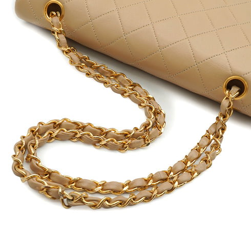 VINTAGE CHANEL CLASSIC FLAP MEDIUM CHAIN SHOULDER BAG BEIGE LAMB SKIN GOLD HARDWARE 90345501