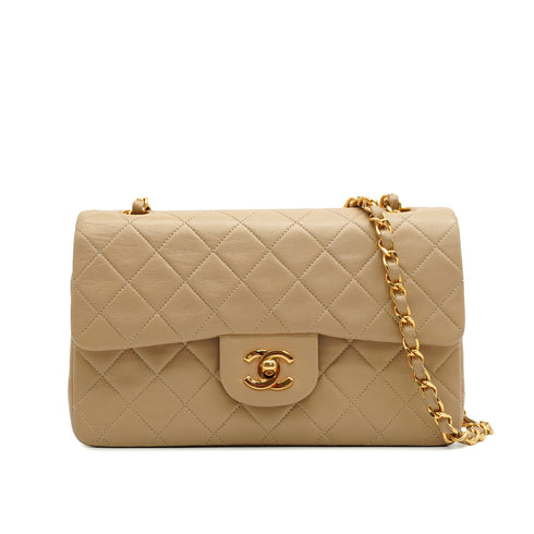 VINTAGE CHANEL CLASSIC FLAP SMALL CHAIN SHOULDER BAG BEIGE LAMB SKIN GOLD HARDWARE 90346683