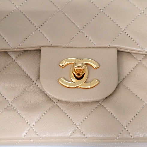VINTAGE CHANEL CLASSIC FLAP SMALL CHAIN SHOULDER BAG BEIGE LAMB SKIN GOLD HARDWARE 90346683