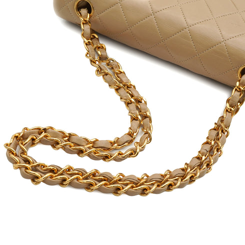 VINTAGE CHANEL CLASSIC FLAP SMALL CHAIN SHOULDER BAG BEIGE LAMB SKIN GOLD HARDWARE 90346683