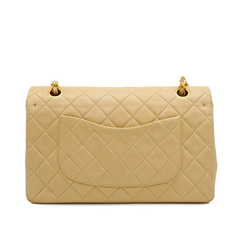 VINTAGE CHANEL CLASSIC FLAP MEDIUM CHAIN SHOULDER BAG BEIGE LAMB SKIN GOLD HARDWARE 90347822