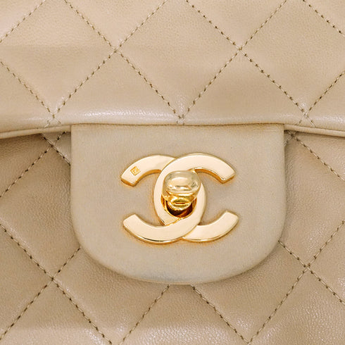 VINTAGE CHANEL CLASSIC FLAP MEDIUM CHAIN SHOULDER BAG BEIGE LAMB SKIN GOLD HARDWARE 90347822