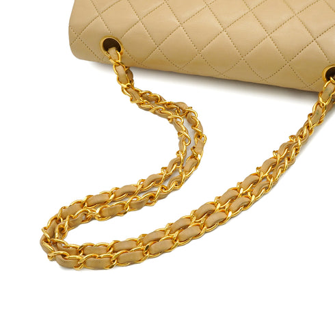 VINTAGE CHANEL CLASSIC FLAP MEDIUM CHAIN SHOULDER BAG BEIGE LAMB SKIN GOLD HARDWARE 90347822