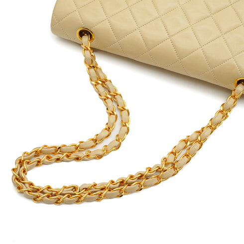 VINTAGE CHANEL CLASSIC FLAP MEDIUM CHAIN SHOULDER BAG BEIGE LAMB SKIN GOLD HARDWARE 90347829