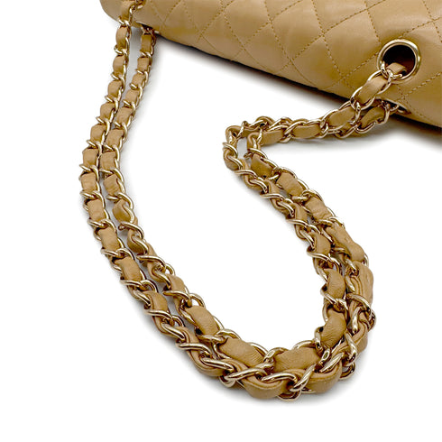 VINTAGE CHANEL CLASSIC FLAP MEDIUM CHAIN SHOULDER BAG BEIGE LAMB SKIN GOLD HARDWARE 90318738