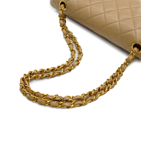 VINTAGE CHANEL CLASSIC FLAP MEDIUM CHAIN SHOULDER BAG BEIGE LAMB SKIN GOLD HARDWAR 90348997