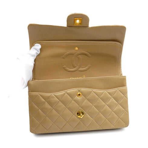 VINTAGE CHANEL CLASSIC FLAP MEDIUM CHAIN SHOULDER BAG BEIGE LAMB SKIN GOLD HARDWAR 90348997
