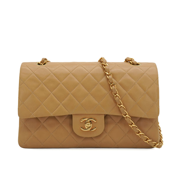 VINTAGE CHANEL CLASSIC FLAP MEDIUM CHAIN SHOULDER BAG BEIGE LAMB SKIN GOLD HARDWAR 90350861
