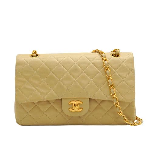 VINTAGE CHANEL CLASSIC FLAP MEDIUM CHAIN SHOULDER BAG BEIGE LAMB SKIN GOLD HARDWAR 90351068