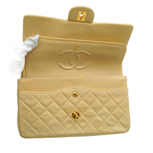 VINTAGE CHANEL CLASSIC FLAP MEDIUM CHAIN SHOULDER BAG BEIGE LAMB SKIN GOLD HARDWAR 90351068