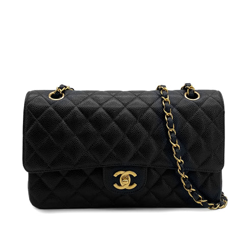 VINTAGE CHANEL CLASSIC FLAP MEDIUM CHAIN SHOULDER BAG BLACK CAVIAR SKIN GOLD HARDWARE 90327992