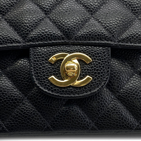 VINTAGE CHANEL CLASSIC FLAP MEDIUM CHAIN SHOULDER BAG BLACK CAVIAR SKIN GOLD HARDWARE 90327992