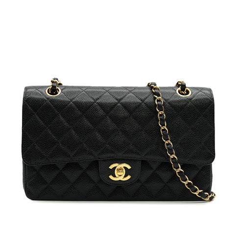VINTAGE CHANEL CLASSIC FLAP MEDIUM CHAIN SHOULDER BAG BLACK CAVIAR SKIN GOLD HARDWARE 90333750