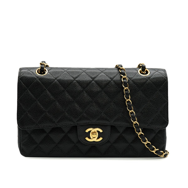 VINTAGE CHANEL CLASSIC FLAP MEDIUM CHAIN SHOULDER BAG BLACK CAVIAR SKIN GOLD HARDWARE 90333750