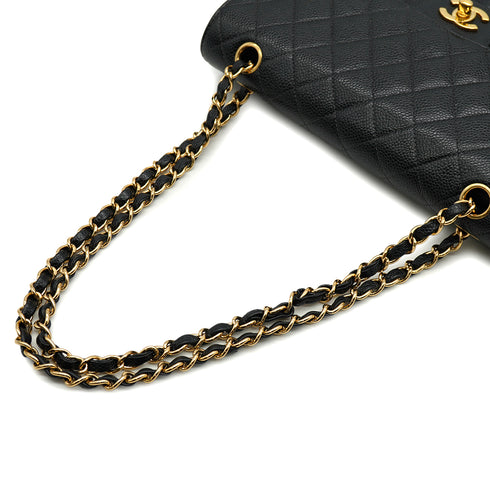 VINTAGE CHANEL CLASSIC FLAP MEDIUM CHAIN SHOULDER BAG BLACK CAVIAR SKIN GOLD HARDWARE 90333750
