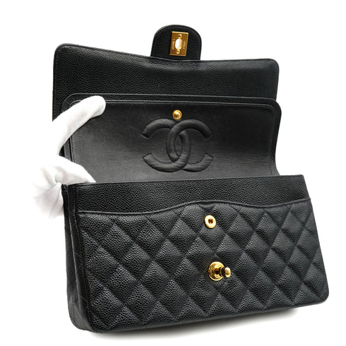 VINTAGE CHANEL CLASSIC FLAP MEDIUM CHAIN SHOULDER BAG BLACK CAVIAR SKIN GOLD HARDWARE 90333750