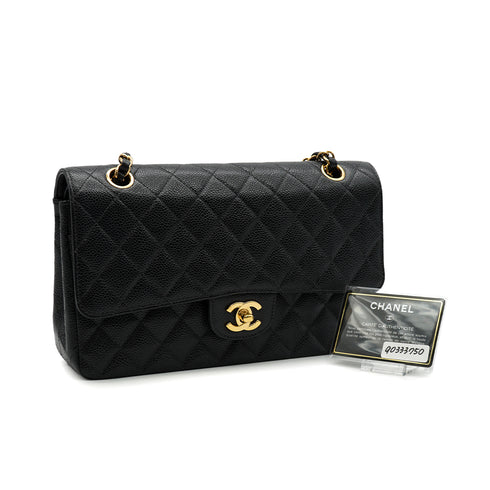 VINTAGE CHANEL CLASSIC FLAP MEDIUM CHAIN SHOULDER BAG BLACK CAVIAR SKIN GOLD HARDWARE 90333750