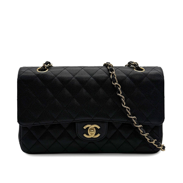 VINTAGE CHANEL CLASSIC FLAP MEDIUM CHAIN SHOULDER BAG BLACK CAVIAR SKIN GOLD HARDWARE 90313862