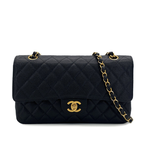 VINTAGE CHANEL CLASSIC FLAP MEDIUM CHAIN SHOULDER BAG BLACK CAVIAR SKIN GOLD HARDWARE 90314358