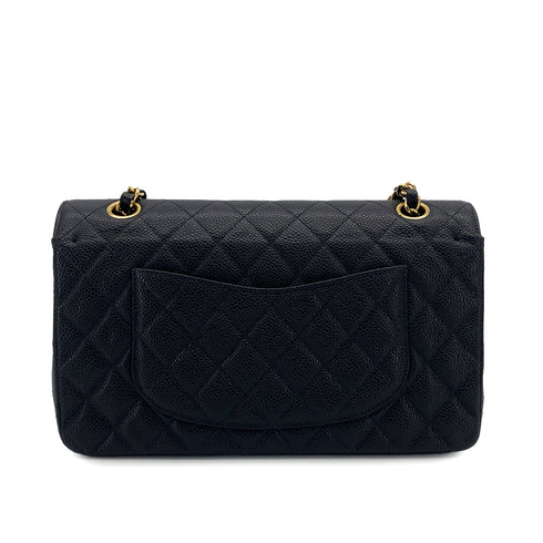 VINTAGE CHANEL CLASSIC FLAP MEDIUM CHAIN SHOULDER BAG BLACK CAVIAR SKIN GOLD HARDWARE 90314358