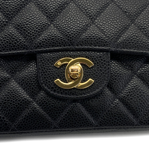 VINTAGE CHANEL CLASSIC FLAP MEDIUM CHAIN SHOULDER BAG BLACK CAVIAR SKIN GOLD HARDWARE 90314358