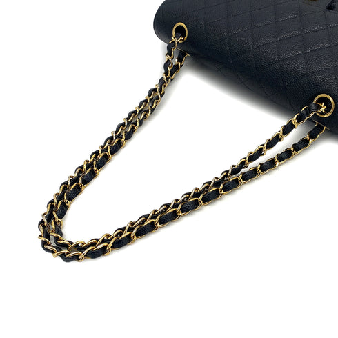 VINTAGE CHANEL CLASSIC FLAP MEDIUM CHAIN SHOULDER BAG BLACK CAVIAR SKIN GOLD HARDWARE 90314358