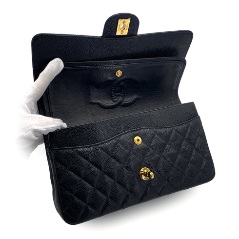 VINTAGE CHANEL CLASSIC FLAP MEDIUM CHAIN SHOULDER BAG BLACK CAVIAR SKIN GOLD HARDWARE 90314358
