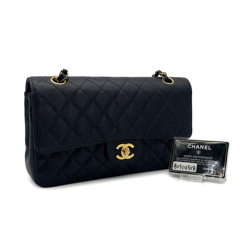 VINTAGE CHANEL CLASSIC FLAP MEDIUM CHAIN SHOULDER BAG BLACK CAVIAR SKIN GOLD HARDWARE 90314358