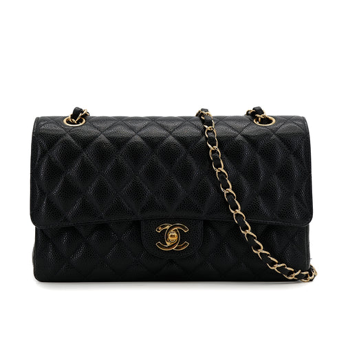 VINTAGE CHANEL CLASSIC FLAP MEDIUM CHAIN SHOULDER BAG BLACK CAVIAR SKIN GOLD HARDWARE 90318758