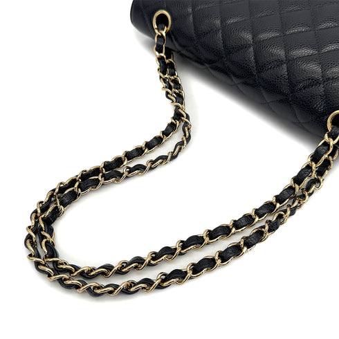 VINTAGE CHANEL CLASSIC FLAP MEDIUM CHAIN SHOULDER BAG BLACK CAVIAR SKIN GOLD HARDWARE 90318758