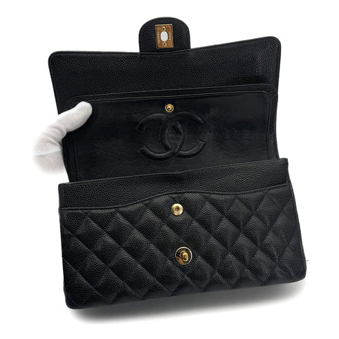 VINTAGE CHANEL CLASSIC FLAP MEDIUM CHAIN SHOULDER BAG BLACK CAVIAR SKIN GOLD HARDWARE 90318758
