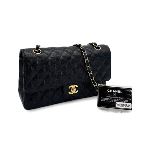 VINTAGE CHANEL CLASSIC FLAP MEDIUM CHAIN SHOULDER BAG BLACK CAVIAR SKIN GOLD HARDWARE 90318758