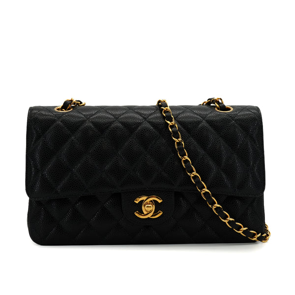 VINTAGE CHANEL CLASSIC FLAP MEDIUM CHAIN SHOULDER BAG BLACK CAVIAR SKIN GOLD HARDWARE 90335802
