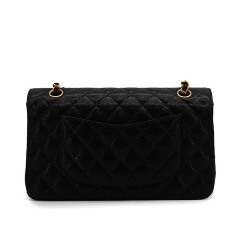 VINTAGE CHANEL CLASSIC FLAP MEDIUM CHAIN SHOULDER BAG BLACK CAVIAR SKIN GOLD HARDWARE 90335802