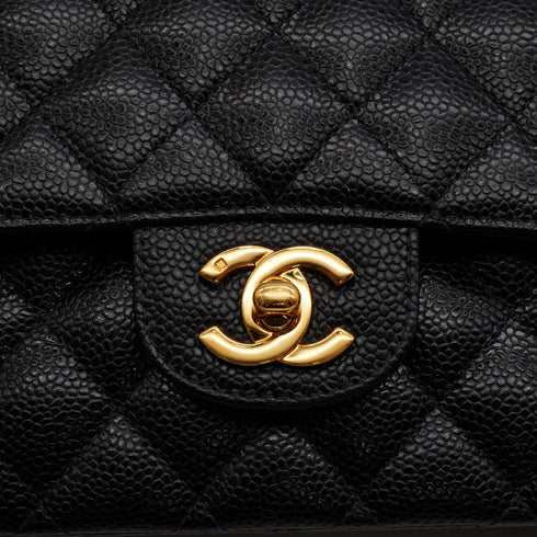 VINTAGE CHANEL CLASSIC FLAP MEDIUM CHAIN SHOULDER BAG BLACK CAVIAR SKIN GOLD HARDWARE 90335802