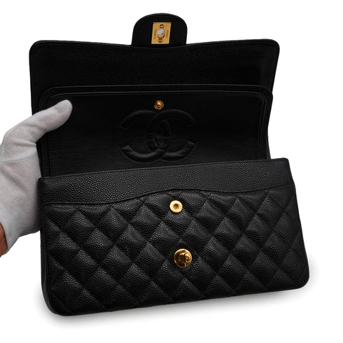 VINTAGE CHANEL CLASSIC FLAP MEDIUM CHAIN SHOULDER BAG BLACK CAVIAR SKIN GOLD HARDWARE 90335802