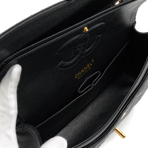 VINTAGE CHANEL CLASSIC FLAP MEDIUM CHAIN SHOULDER BAG BLACK CAVIAR SKIN GOLD HARDWARE 90335802