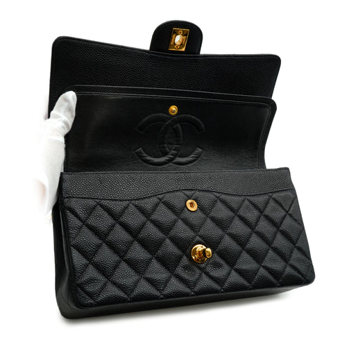 VINTAGE CHANEL CLASSIC FLAP MEDIUM CHAIN SHOULDER BAG BLACK CAVIAR SKIN GOLD HARDWARE 90341440