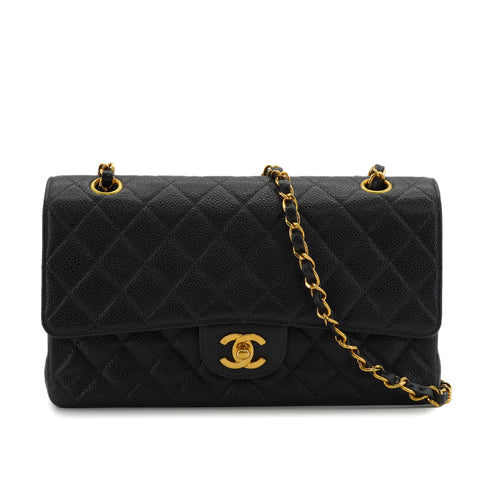VINTAGE CHANEL CLASSIC FLAP MEDIUM CHAIN SHOULDER BAG BLACK CAVIAR SKIN GOLD HARDWARE 90341440