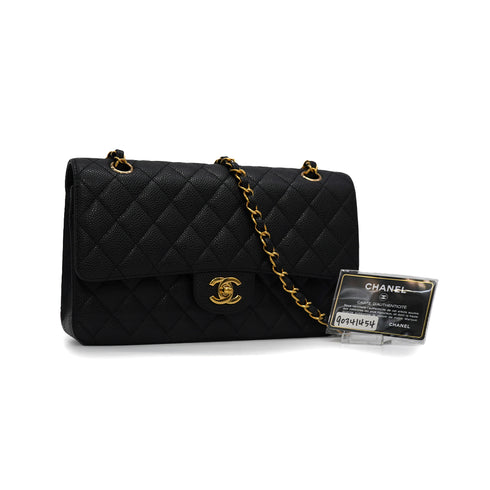 VINTAGE CHANEL CLASSIC FLAP MEDIUM CHAIN SHOULDER BAG BLACK CAVIAR SKIN GOLD HARDWARE 90341454