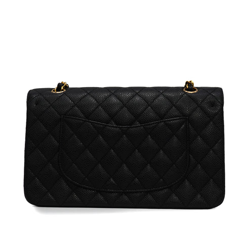 VINTAGE CHANEL CLASSIC FLAP MEDIUM CHAIN SHOULDER BAG BLACK CAVIAR SKIN GOLD HARDWARE 90341454